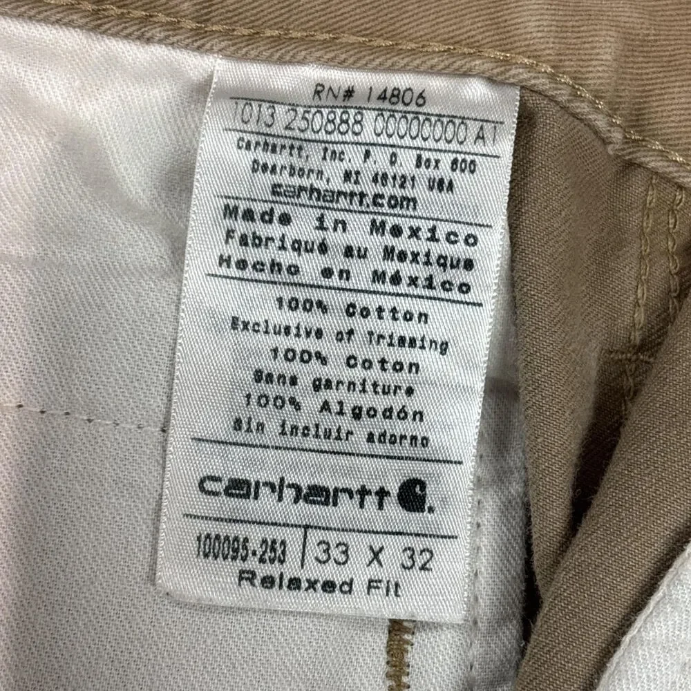 Carhartt Pants Men's 32x31 Khaki Relaxed Fit Carpenter Work Utility Straight Leg
